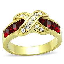 Load image into Gallery viewer, Red Crystal Crossover Ring – Gold-Tone Stainless Steel