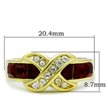 Load image into Gallery viewer, Red Crystal Crossover Ring – Gold-Tone Stainless Steel