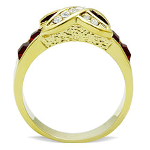 Load image into Gallery viewer, Red Crystal Crossover Ring – Gold-Tone Stainless Steel