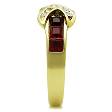 Load image into Gallery viewer, Red Crystal Crossover Ring – Gold-Tone Stainless Steel