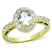 Load image into Gallery viewer, MT 1091 -👑 The Elizabeth Collection 💍 Golden Oval Halo Ring | Gold-Plated Stainless Steel ✨ Classic Elegance with Brilliant Sparkle