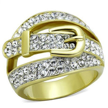Load image into Gallery viewer, Gold Belt Buckle Ring with Clear Crystals