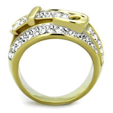Load image into Gallery viewer, Gold Belt Buckle Ring with Clear Crystals