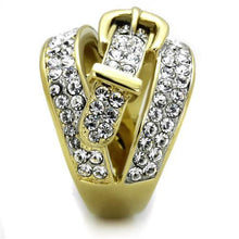 Load image into Gallery viewer, Gold Belt Buckle Ring with Clear Crystals