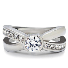 Load image into Gallery viewer, Clear Crystal Crossover Ring – Polished Stainless Steel | April Birthstone