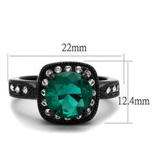 Load image into Gallery viewer, Teal Green Crystal Halo Ring – Black Stainless Steel