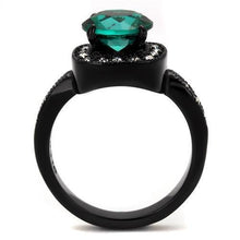 Load image into Gallery viewer, Teal Green Crystal Halo Ring – Black Stainless Steel
