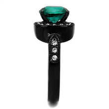 Load image into Gallery viewer, Teal Green Crystal Halo Ring – Black Stainless Steel