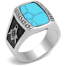 Load image into Gallery viewer, Men's Turquoise Masonic Stainless Steel Ring
