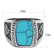 Load image into Gallery viewer, Men's Turquoise Masonic Stainless Steel Ring