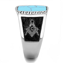 Load image into Gallery viewer, Men's Turquoise Masonic Stainless Steel Ring
