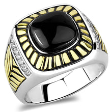 Load image into Gallery viewer, Men’s Black Onyx Ring – Two-Tone Gold Stainless Steel