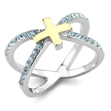 Load image into Gallery viewer, Gold Cross Aquamarine Crystal Ring – March Birthstone