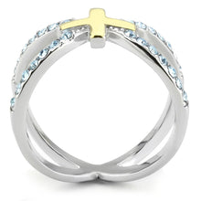 Load image into Gallery viewer, Gold Cross Aquamarine Crystal Ring – March Birthstone