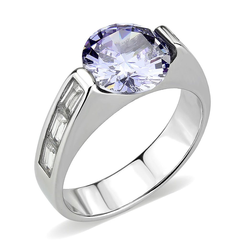MT 0873 - High Polished Stainless Steel Crystal Tanzanite and Clear- December Birthstone - Newest All Rings