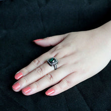 Load image into Gallery viewer, Blue Zircon Halo Ring – Black Stainless Steel | December Birthstone