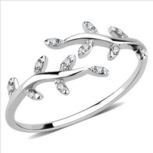 Load image into Gallery viewer, MT ad 662 - High polished (no plating) Stainless Steel Ring - Clear Crystal Olive Leaf Ring - Newest Item - April Birthstone