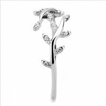Load image into Gallery viewer, MT ad 662 - High polished (no plating) Stainless Steel Ring - Clear Crystal Olive Leaf Ring - Newest Item - April Birthstone
