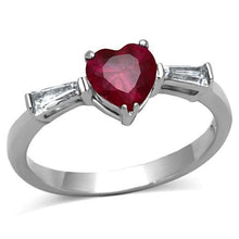 Load image into Gallery viewer, MT 1221 Stainless Steel Ruby Heart Ring – AAA Grade Ruby CZ | High-Polish | Three-Stone Design | July Birthstone
