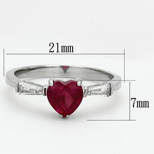 Load image into Gallery viewer, MT 1221 Stainless Steel Ruby Heart Ring – AAA Grade Ruby CZ | High-Polish | Three-Stone Design | July Birthstone