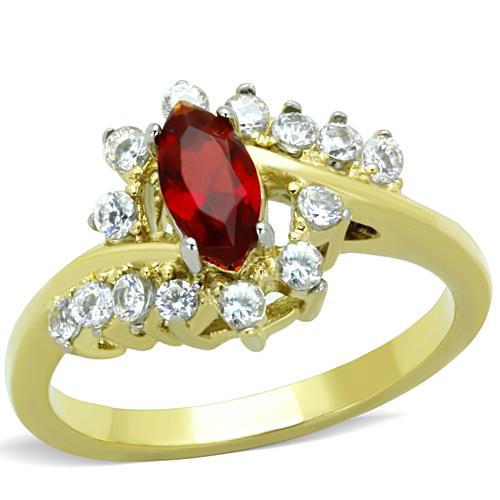 MT9651 - Antique Stainless Steel Ring Two-Tone IP Gold (Ion Plating) Women Synthetic January Birthstone July BirthstoneRed Newest Birthstone
