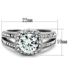 Load image into Gallery viewer, MT 3402 - Clear Round CZ Halo Ring – High-Polished Stainless Steel – April Birthstone