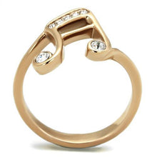 Load image into Gallery viewer, Rose Gold-Tone Clear Crystal Music Note Ring
