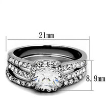Load image into Gallery viewer, TK 2180 – Square Clear CZ Halo Wedding Ring Set – High-Polished Stainless Steel – April Birthstone