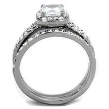Load image into Gallery viewer, TK 2180 – Square Clear CZ Halo Wedding Ring Set – High-Polished Stainless Steel – April Birthstone