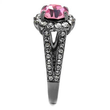 Load image into Gallery viewer, Pink Crystal Halo Ring – Gunmetal Stainless Steel | October Birthstone