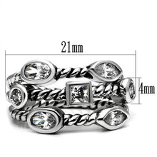 Load image into Gallery viewer, Three-Piece Roped Clear Crystal Ring Set – Stainless Steel