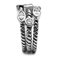 Load image into Gallery viewer, Three-Piece Roped Clear Crystal Ring Set – Stainless Steel