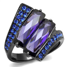 Load image into Gallery viewer, MT6992 - IP Light Black (IP Gun) Stainless Steel Ring Exquisite Purple and Blue - February Birthstone  June Birthstone - Checkerboard Faceting
