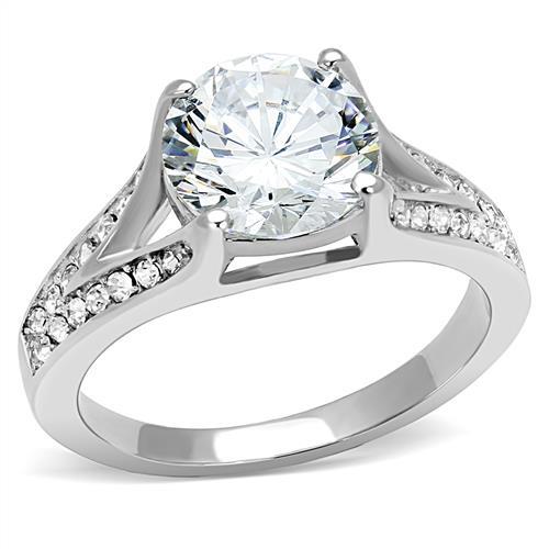 MT0203 -High Polished Stainless Steel - Center Crystal Engagement Style - Travel Jewelry