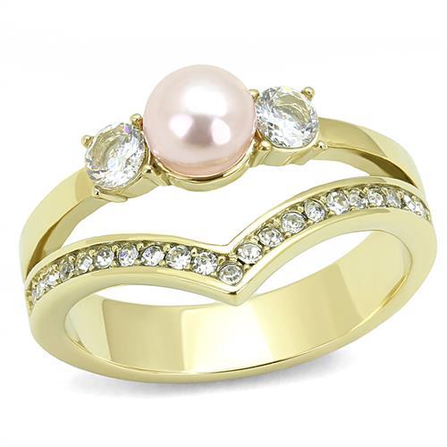 MT6213 - Pink Pearl Attached Chevron Band October Birthstone
