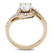 Load image into Gallery viewer, Clear Crystal Double-Swirl Ring – Rose Gold-Tone Stainless Steel | April Birthstone