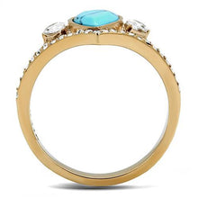 Load image into Gallery viewer, Rose Gold-Tone Turquoise Chevron Ring – Stainless Steel