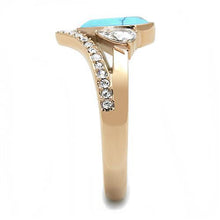 Load image into Gallery viewer, Rose Gold-Tone Turquoise Chevron Ring – Stainless Steel