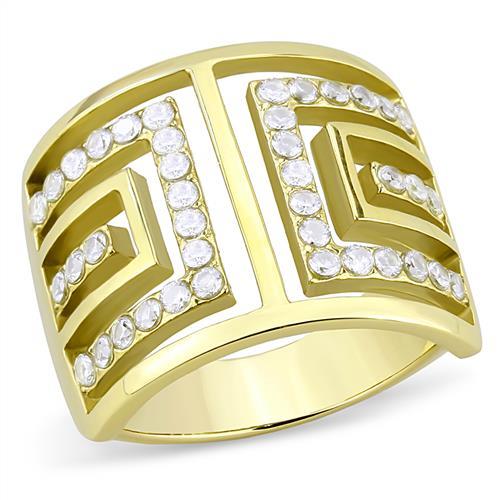 MT 8323 - IP Gold(Ion Plating) Stainless Steel Ring Designer Replica Clear Crystals - Newest - April Birthstone