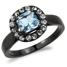 Load image into Gallery viewer, Aquamarine Cushion-Cut Halo Ring – Gunmetal Stainless Steel | March Birthstone