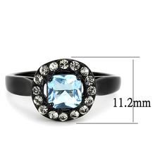 Load image into Gallery viewer, Aquamarine Cushion-Cut Halo Ring – Gunmetal Stainless Steel | March Birthstone