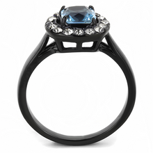 Load image into Gallery viewer, Aquamarine Cushion-Cut Halo Ring – Gunmetal Stainless Steel | March Birthstone