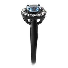 Load image into Gallery viewer, Aquamarine Cushion-Cut Halo Ring – Gunmetal Stainless Steel | March Birthstone