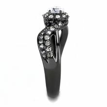 Load image into Gallery viewer, Round Crystal Triple-Band Halo Ring – Black Stainless Steel