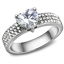 Load image into Gallery viewer, Heart-Cut Clear Crystal Ring – Pavé Band | April Birthstone