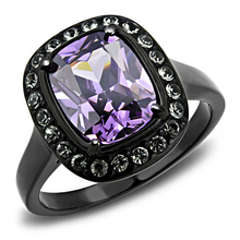 Load image into Gallery viewer, Black Stainless Steel Amethyst CZ Ring – February Birthstone - The Ring Lady