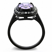 Load image into Gallery viewer, Black Stainless Steel Amethyst CZ Ring – February Birthstone - The Ring Lady