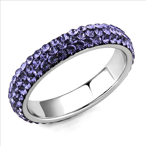 MT0453 - Stainless Steel Ring Top Grade Crystal Eternity Band - Purple Light - February Birthstone -Most Popular
