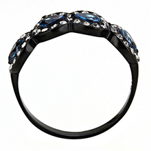 Load image into Gallery viewer, Light Blue Four-Crystal Halo Ring – Black Stainless Steel | March Birthstone