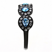 Load image into Gallery viewer, Light Blue Four-Crystal Halo Ring – Black Stainless Steel | March Birthstone